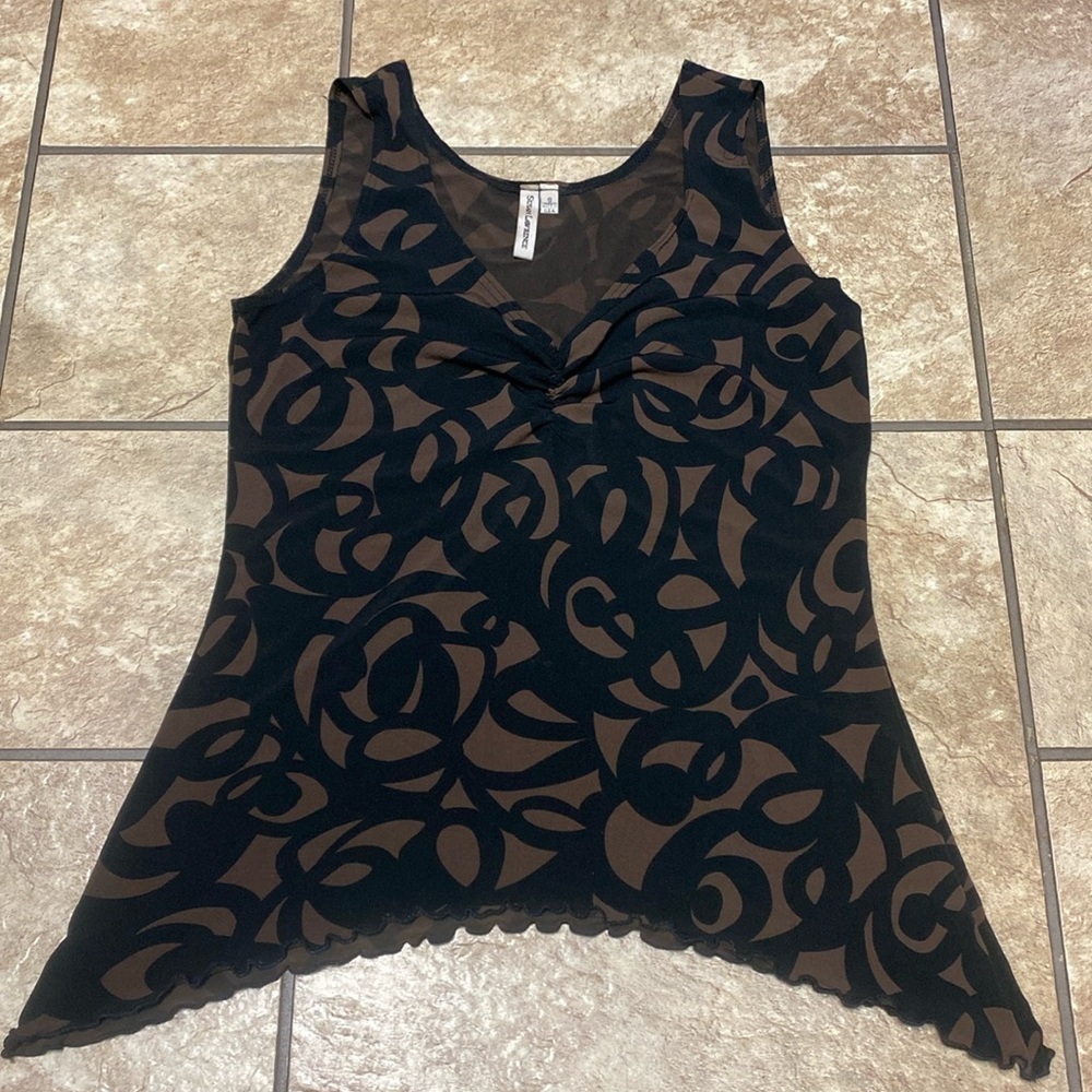 Susan Lawrence Brown Assymetrical Small Sleeveless Top Career Fall Layering
